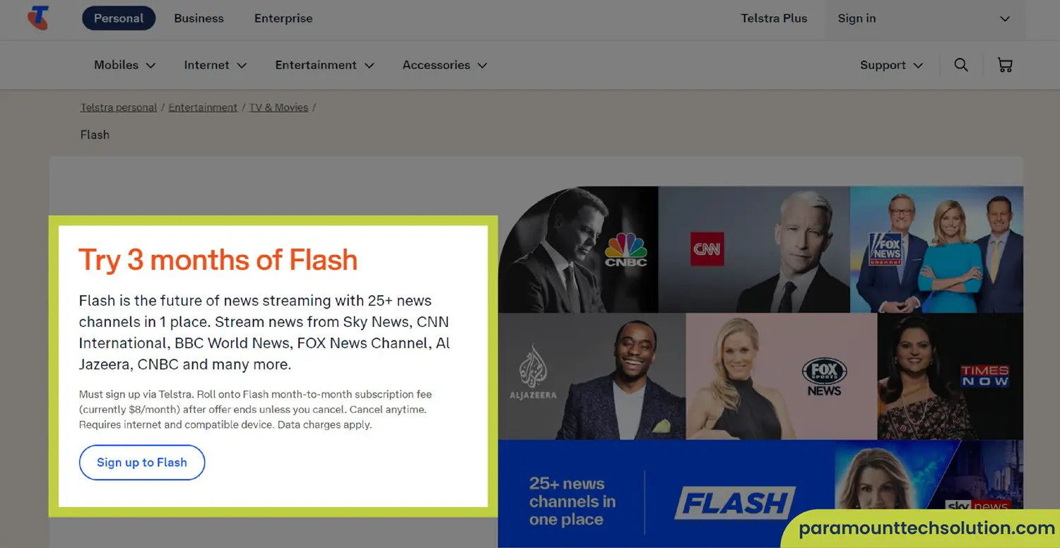 Flash streaming service via Telstra