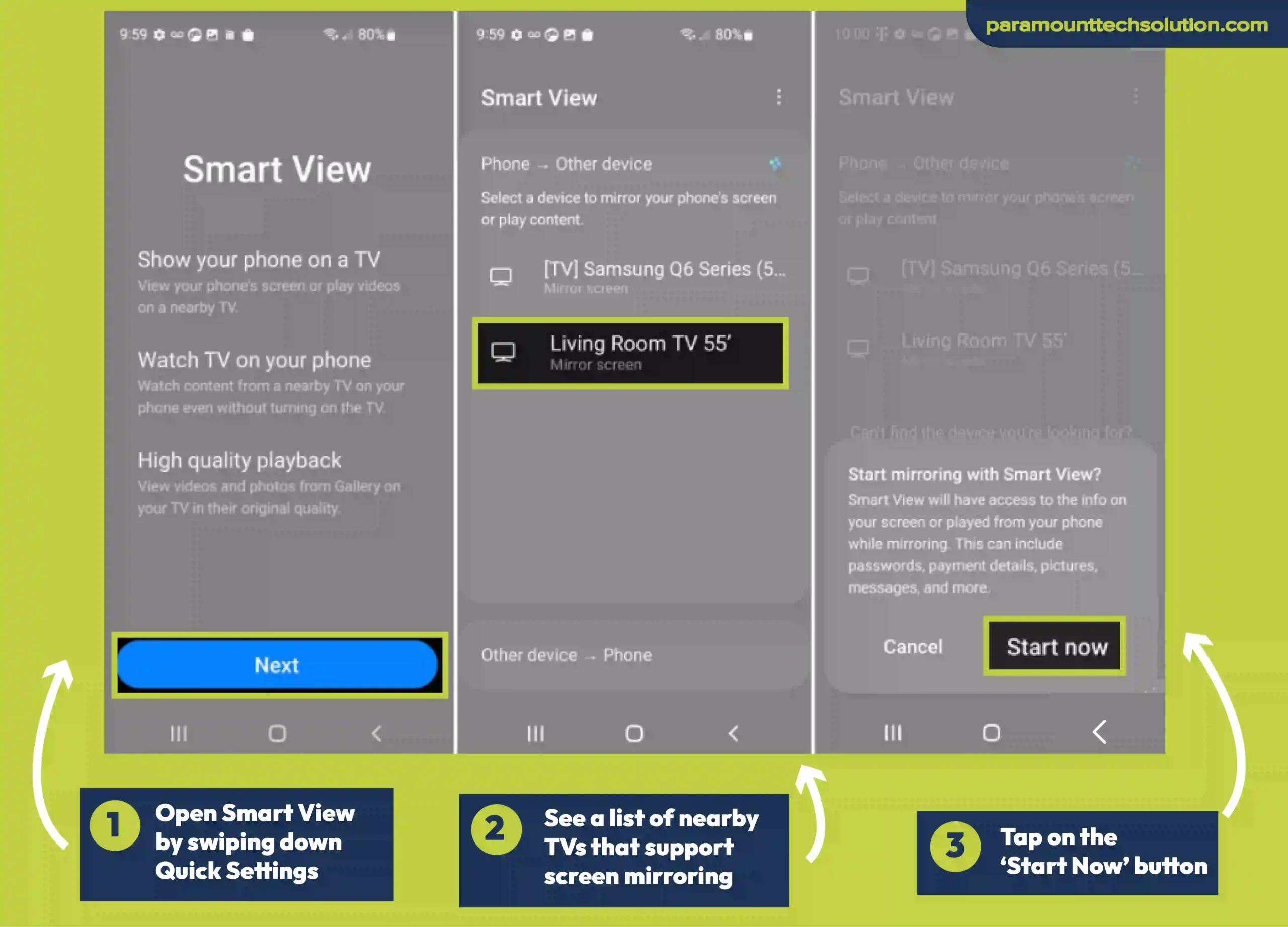 Mirror your smart screen on tv Smart View Samsung