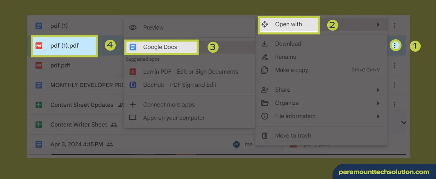 Convert from PDF to Google Docs upload file after uploading in google drive on it with google docs