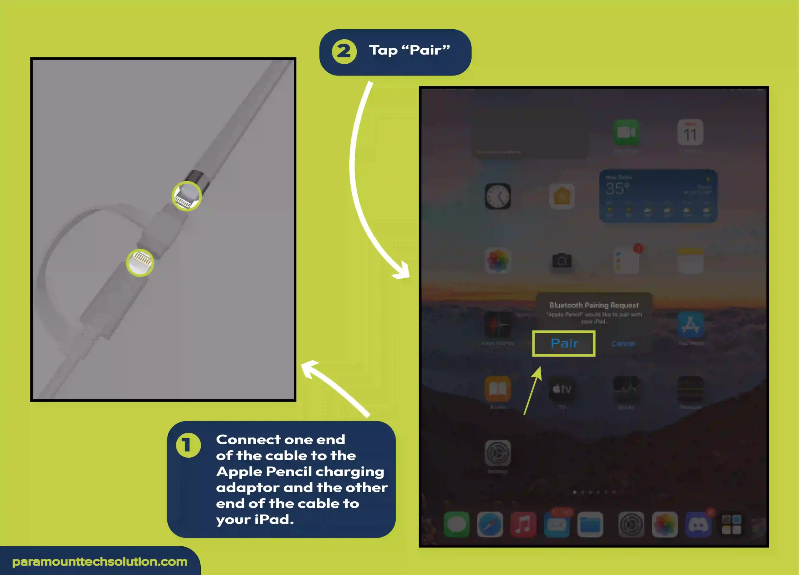 Use Apple Pencil charging adaptor the Tap “Pair”. And pair and charge an Apple Pencil first generation.