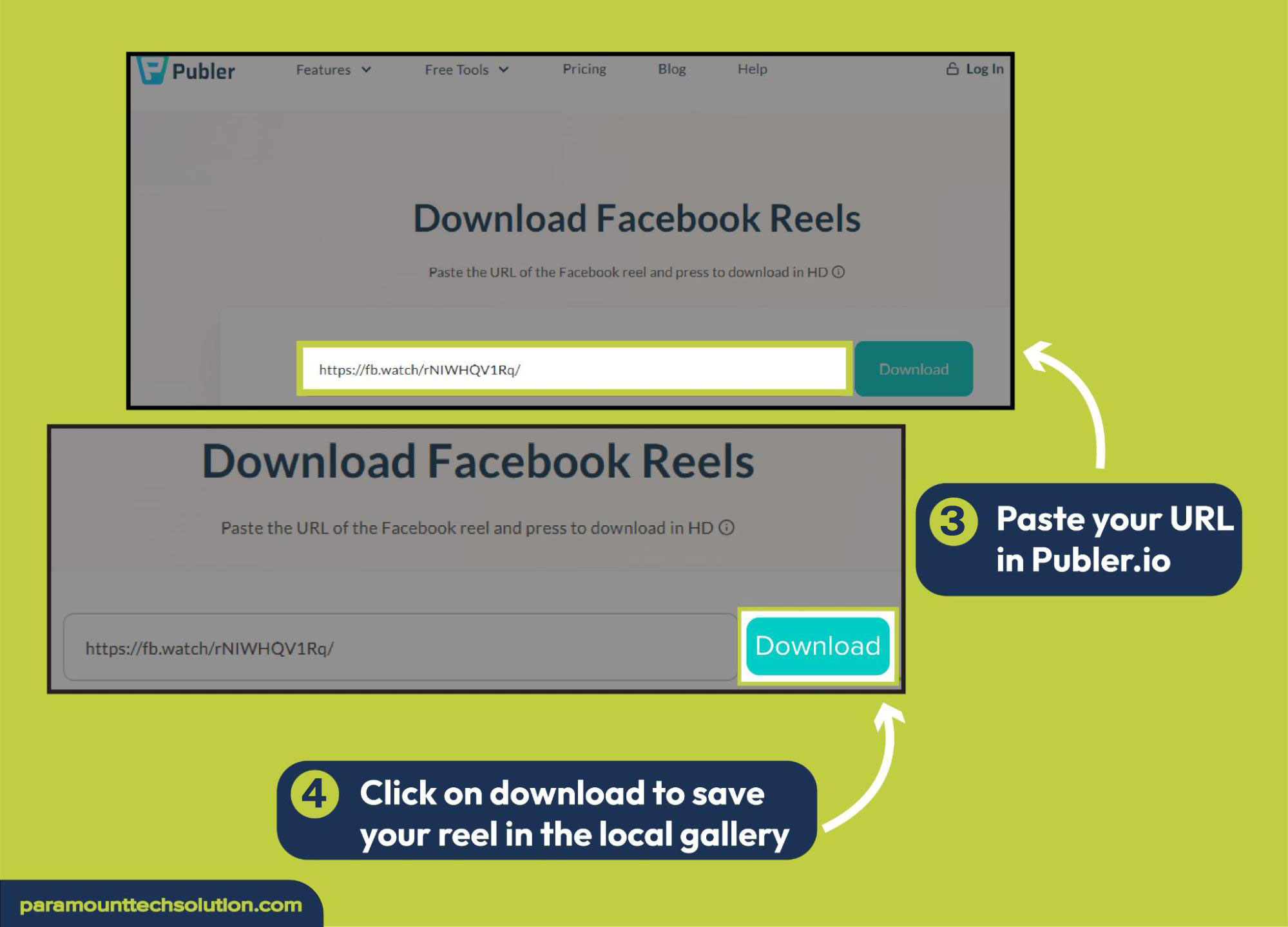 save fb reels on pc Paste your URL in Publer.io and Click on download to save your reel