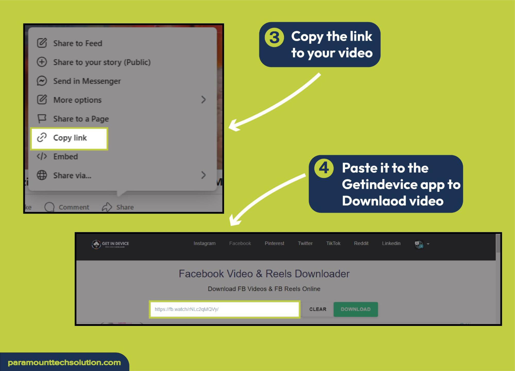 Log in to your Facebook accountant select the reel you want to save then Copy the link and Download video