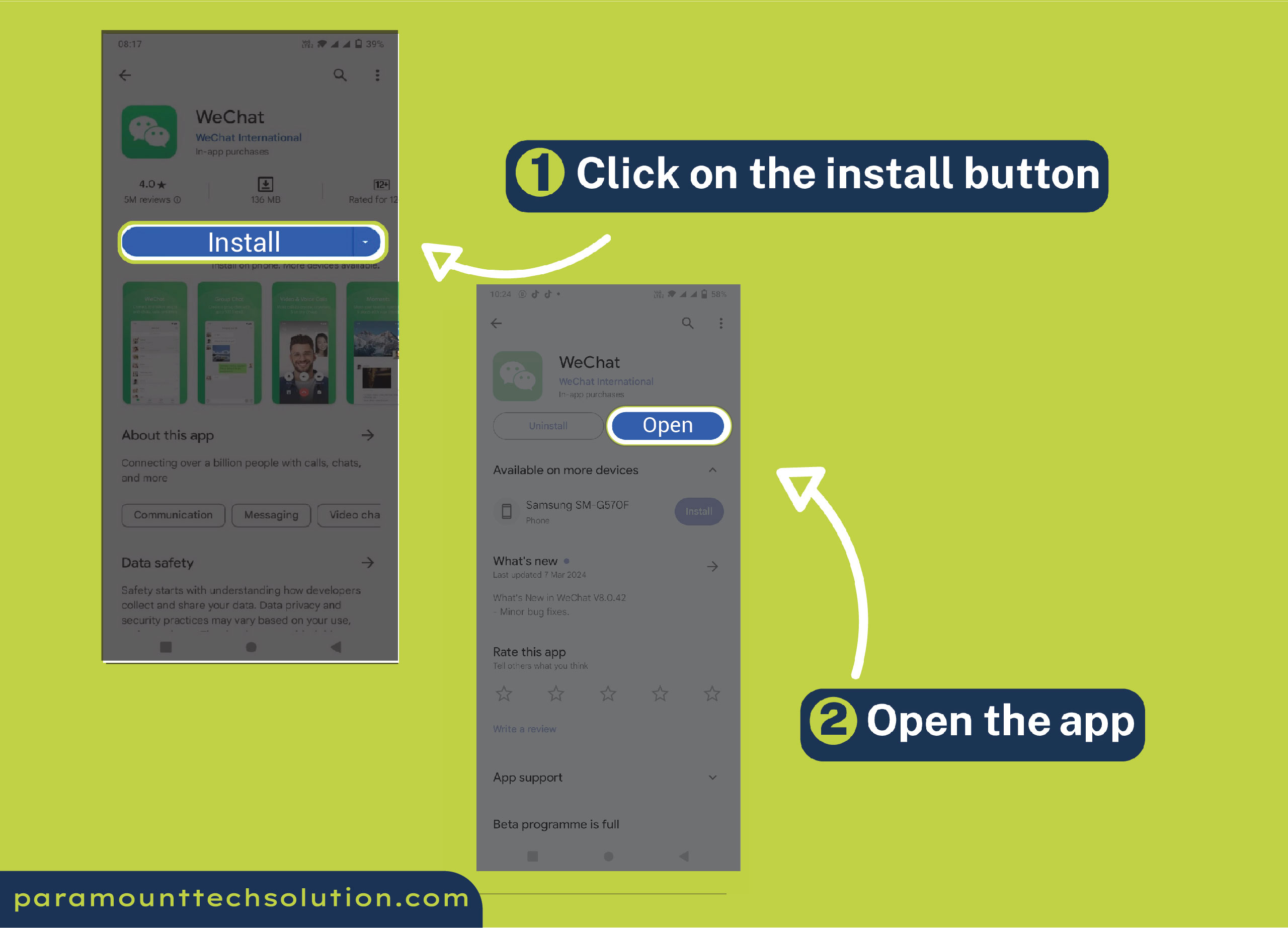 Click on install button open the wechat app