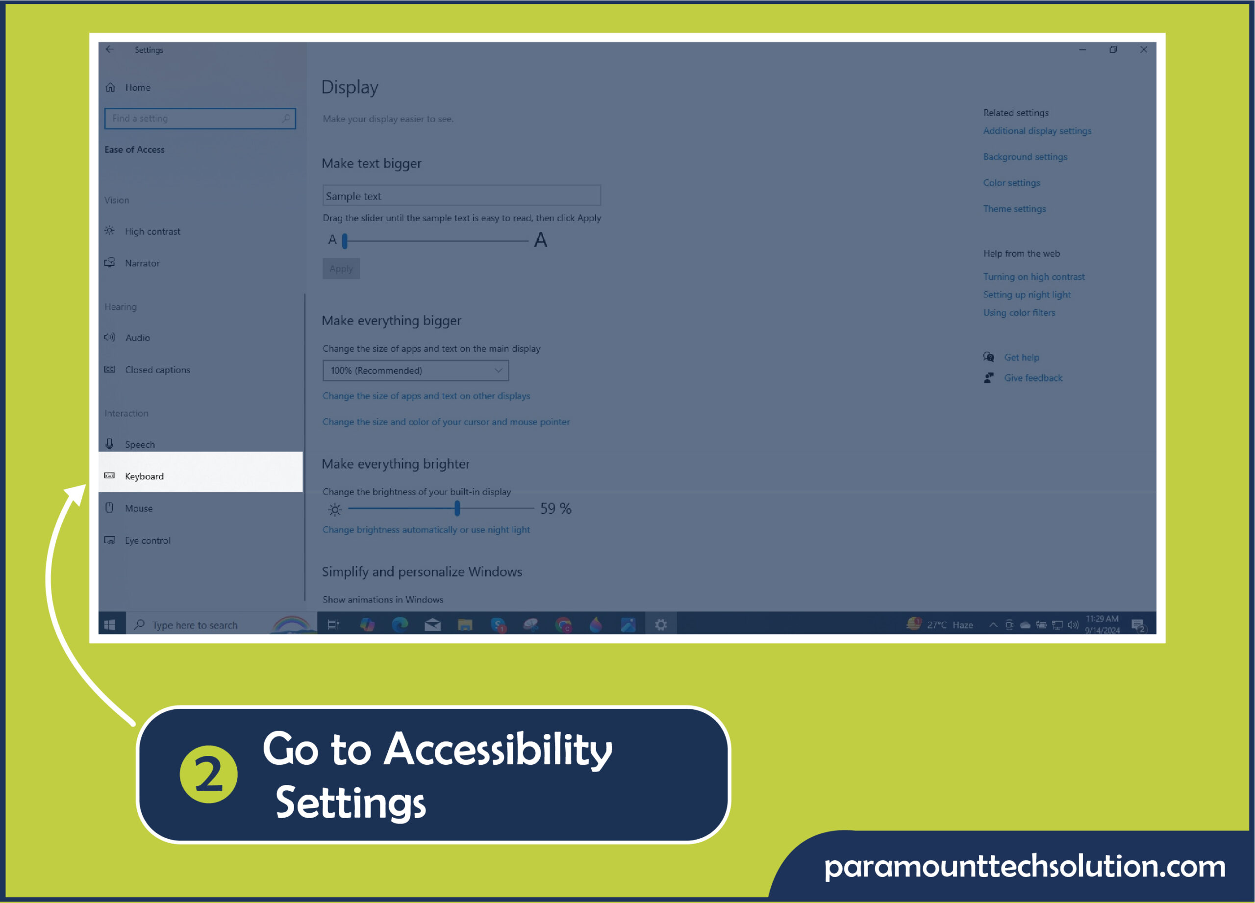 search results, go to Accessibility keyboard settings