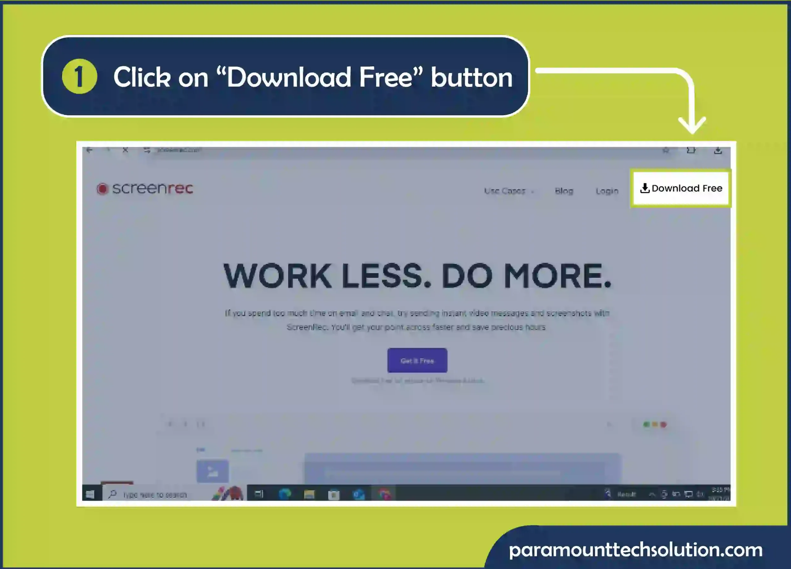 How to screenshot on dell​ laptop using third-party tools Step 1: Download and install ScreenRec from its official website. Click on the “Download Free” button