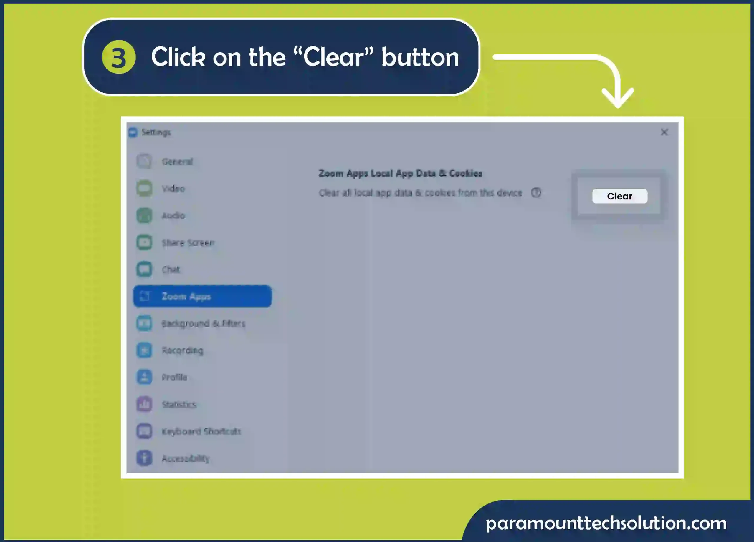 Step 3: Click on the “Clear” button to fix Zoom error code 10004