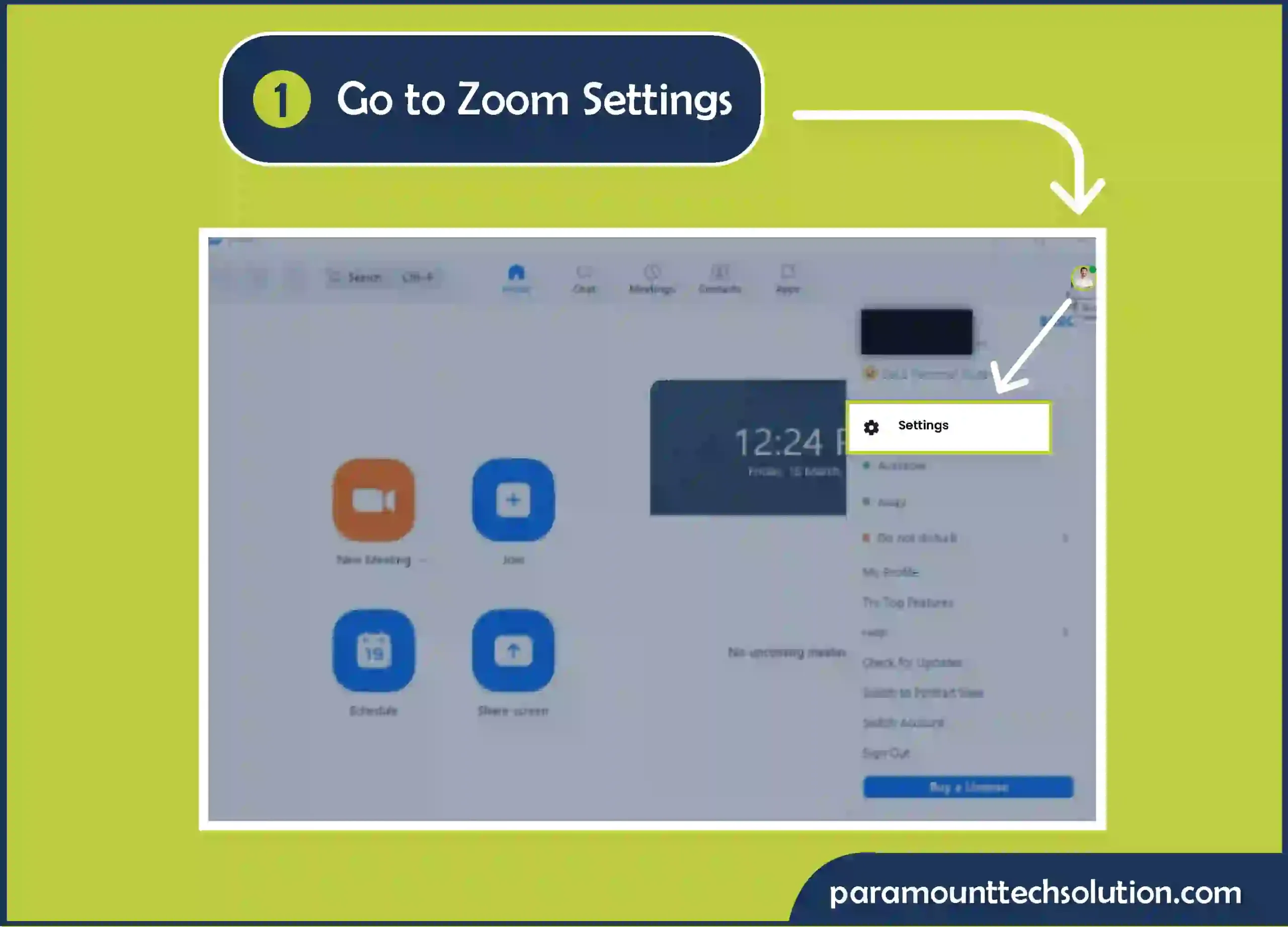 Clear Zoom cache to fix Zoom error code 10004 Step 1: Go to Zoom Settings