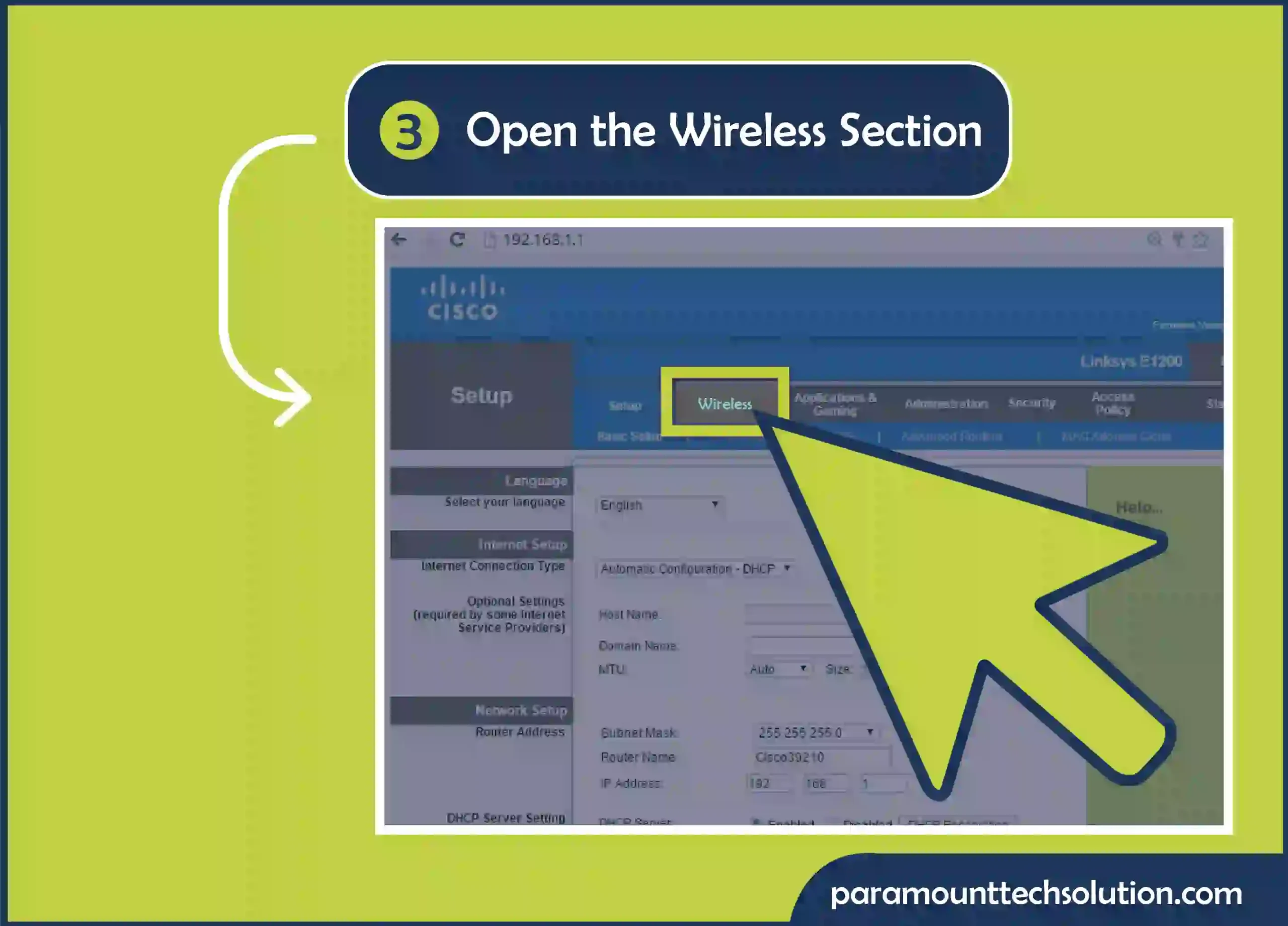 For a “Wireless” or Wireless Settings/Setup” Open the security wifi Wireless Section