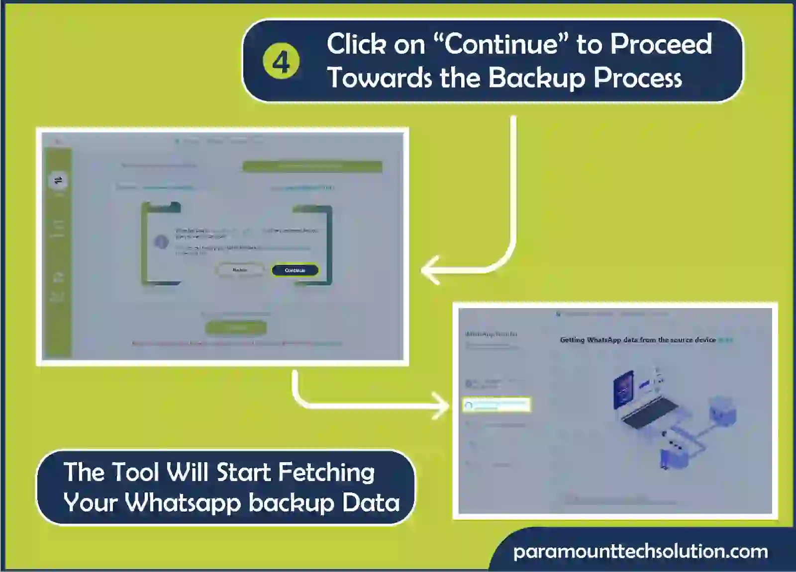 click on “continue” start fetching your backup data