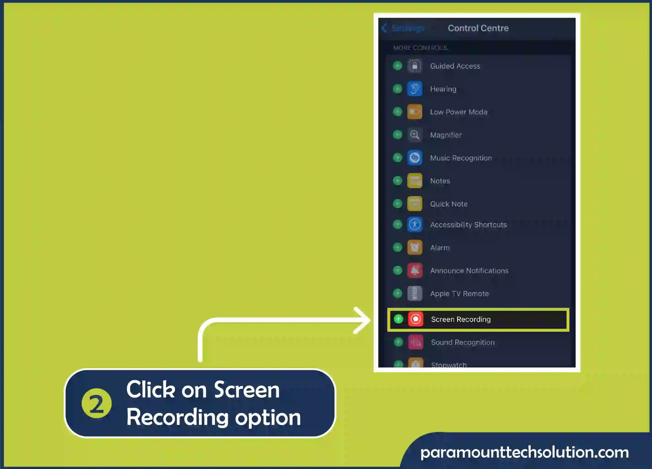 Step 2: Click on Screen Recording option.