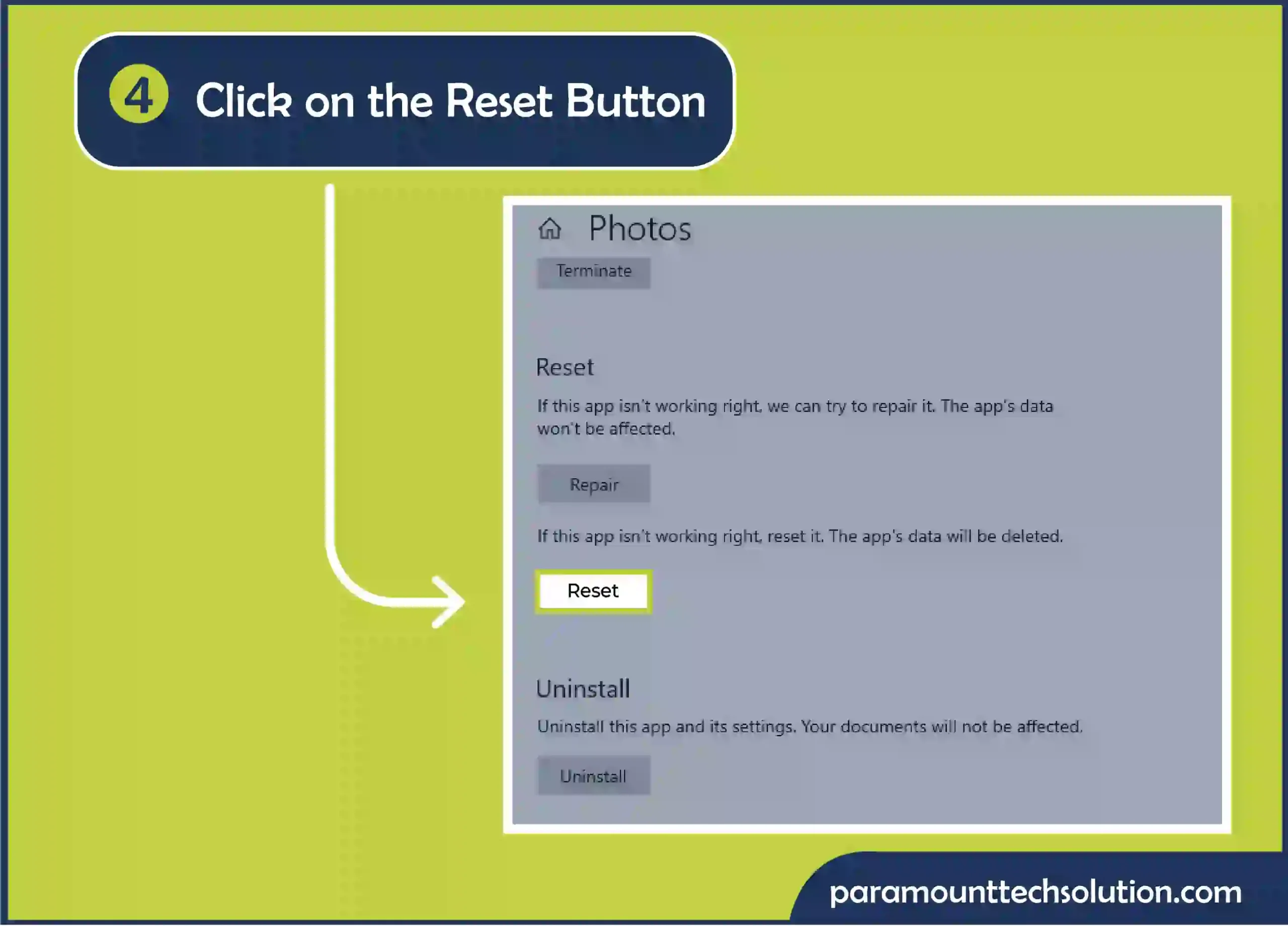 Step 4: Click on the Reset button. ase a pop-up appears, “don't have permission to save in this location” issue.