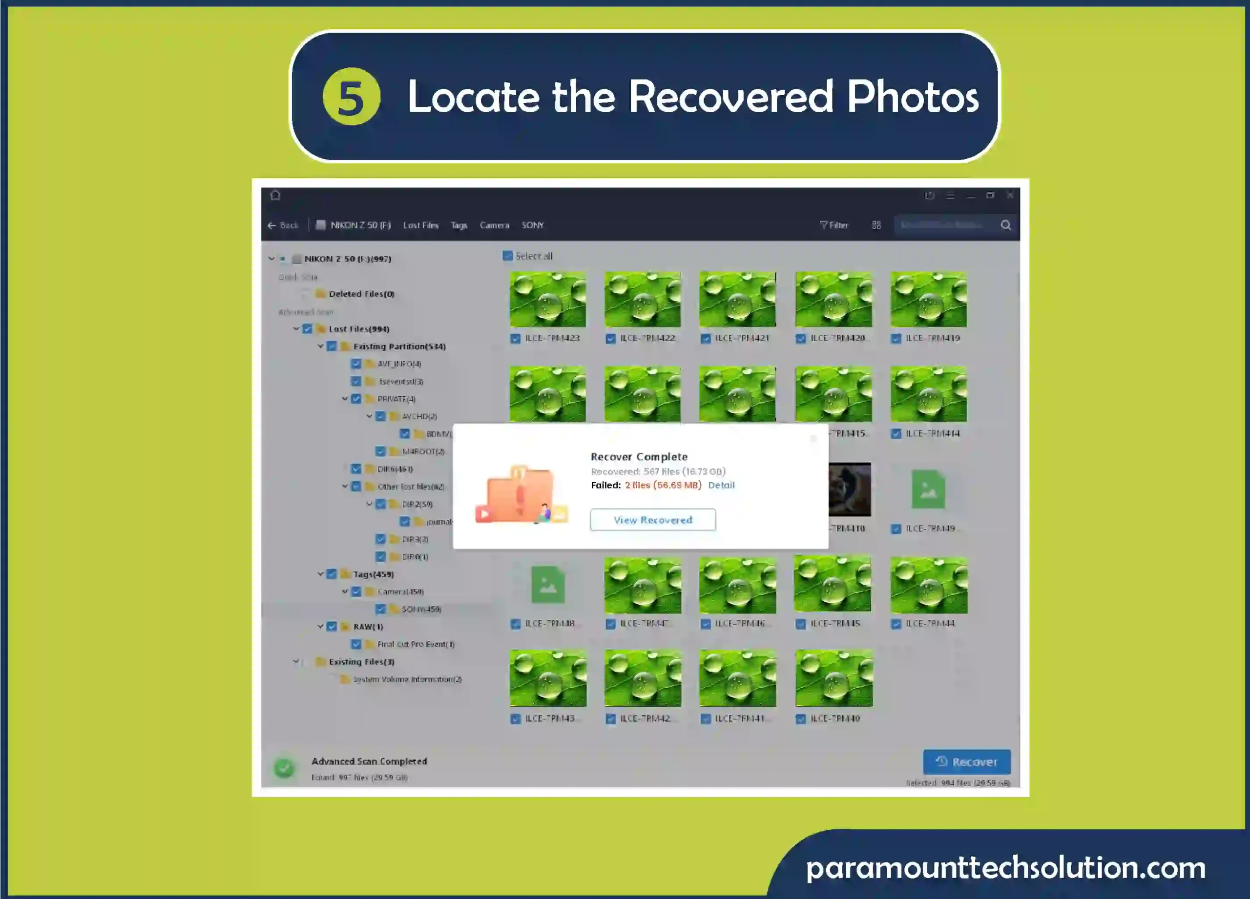 Locate the recovered photos you want to restore