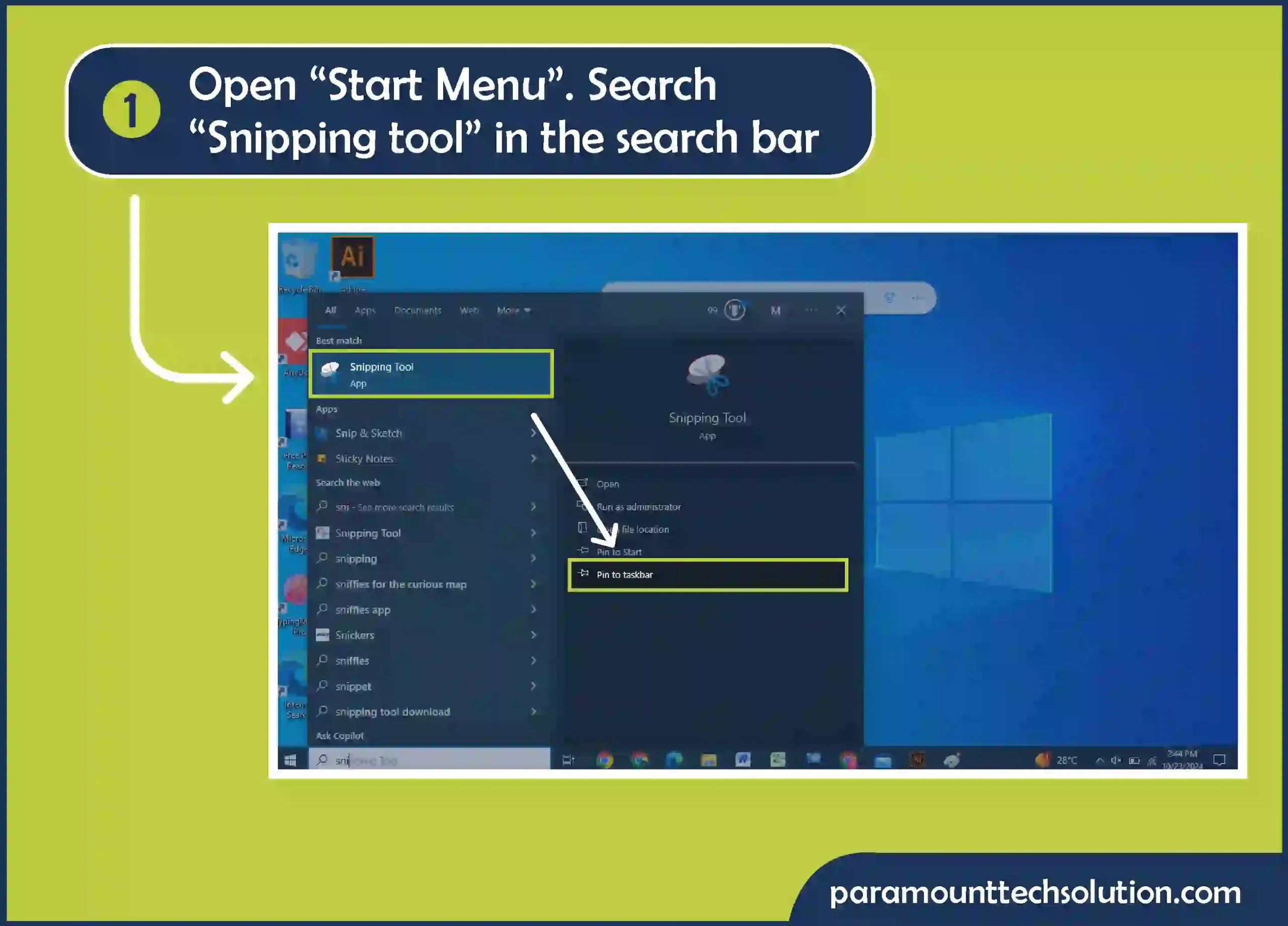 With the help of the snipping tool on Dell Follow these steps to take a screenshot on Dell la top Open “Start Menu”.