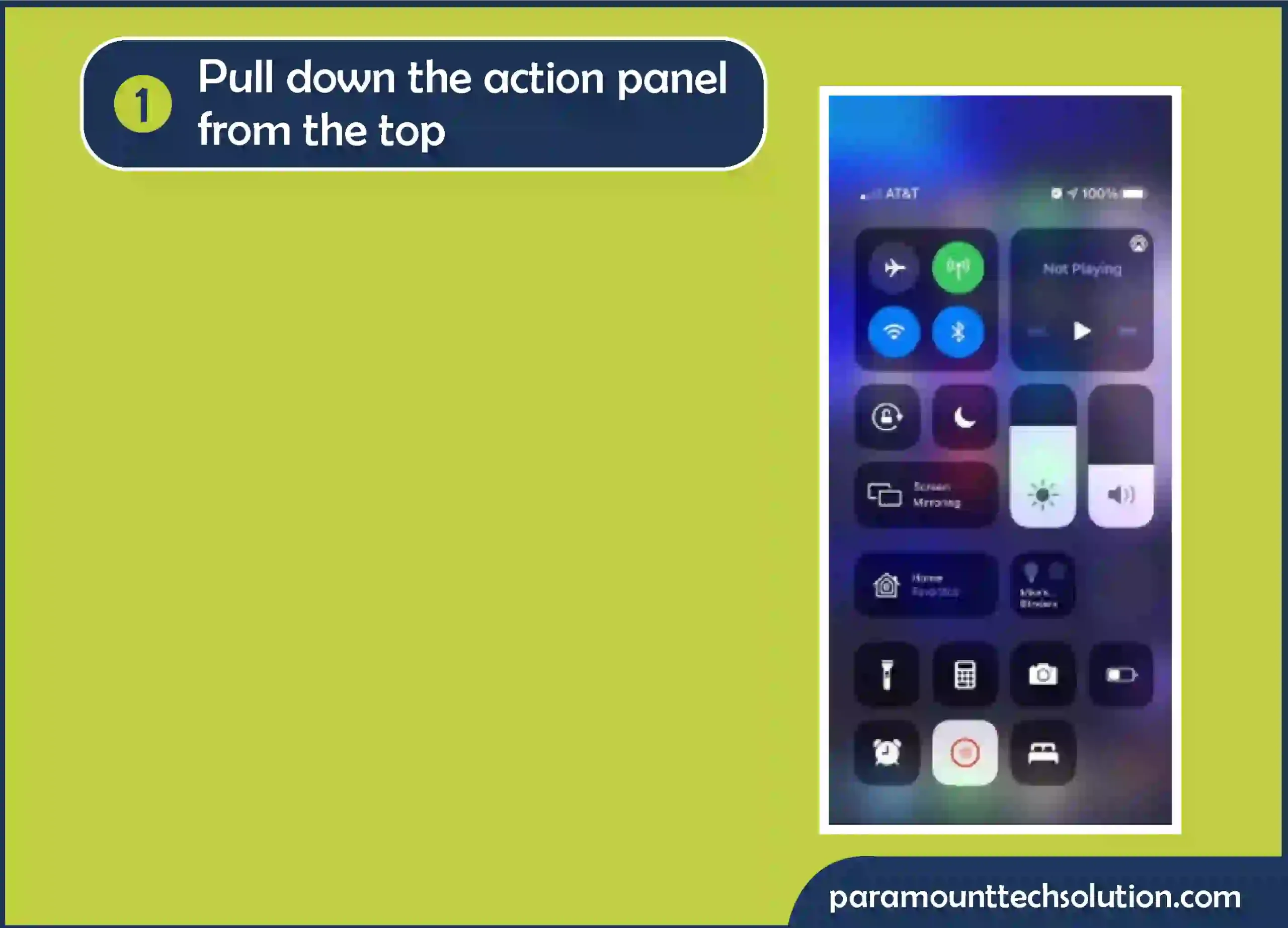 Toggle Airplane Mode Step 1: Pull down the action panel from the top