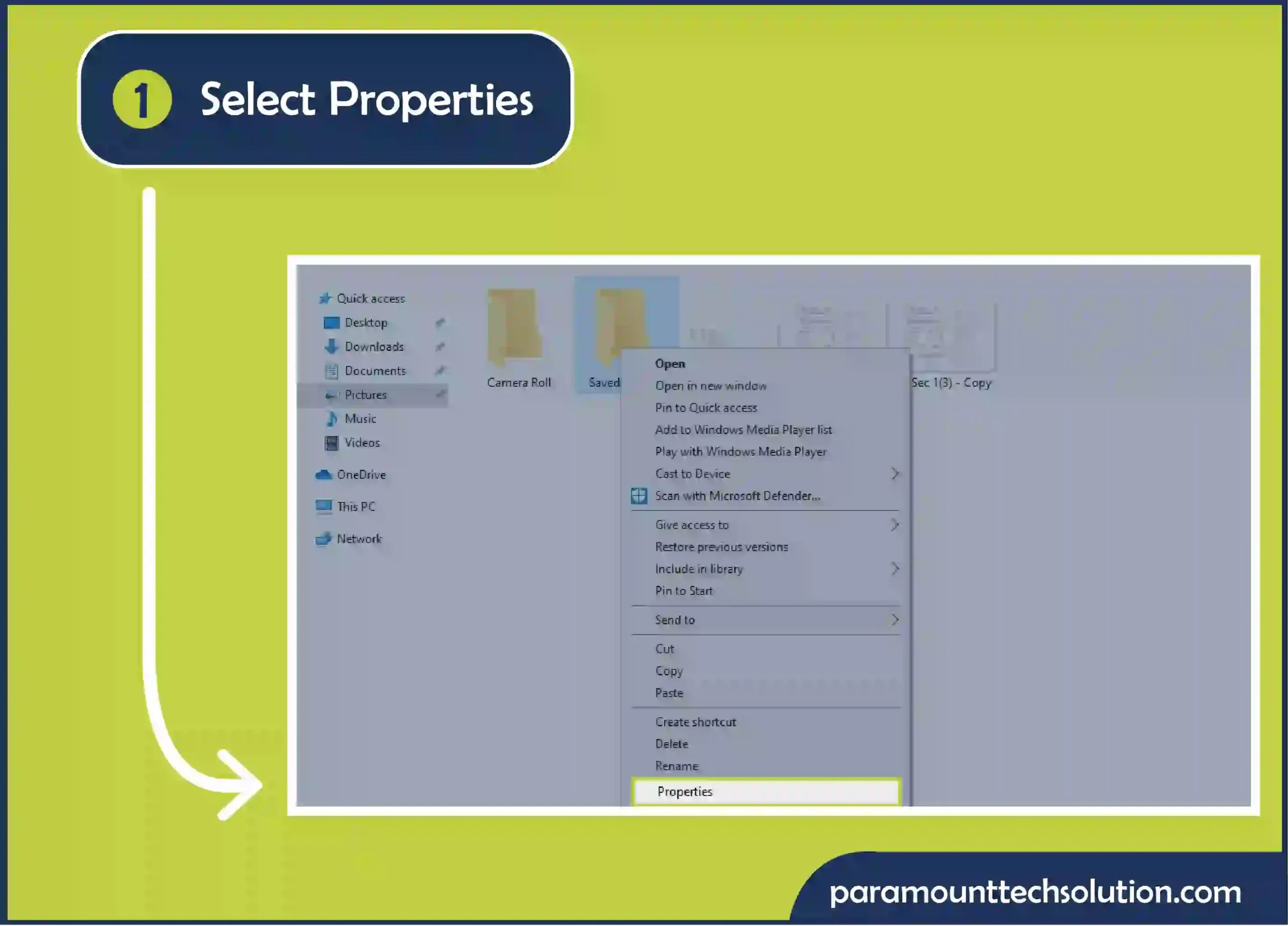 Fix Windows errors by Changing the Ownership of the Folder step 1: Select Properties to gain access to this folder Security Tab.