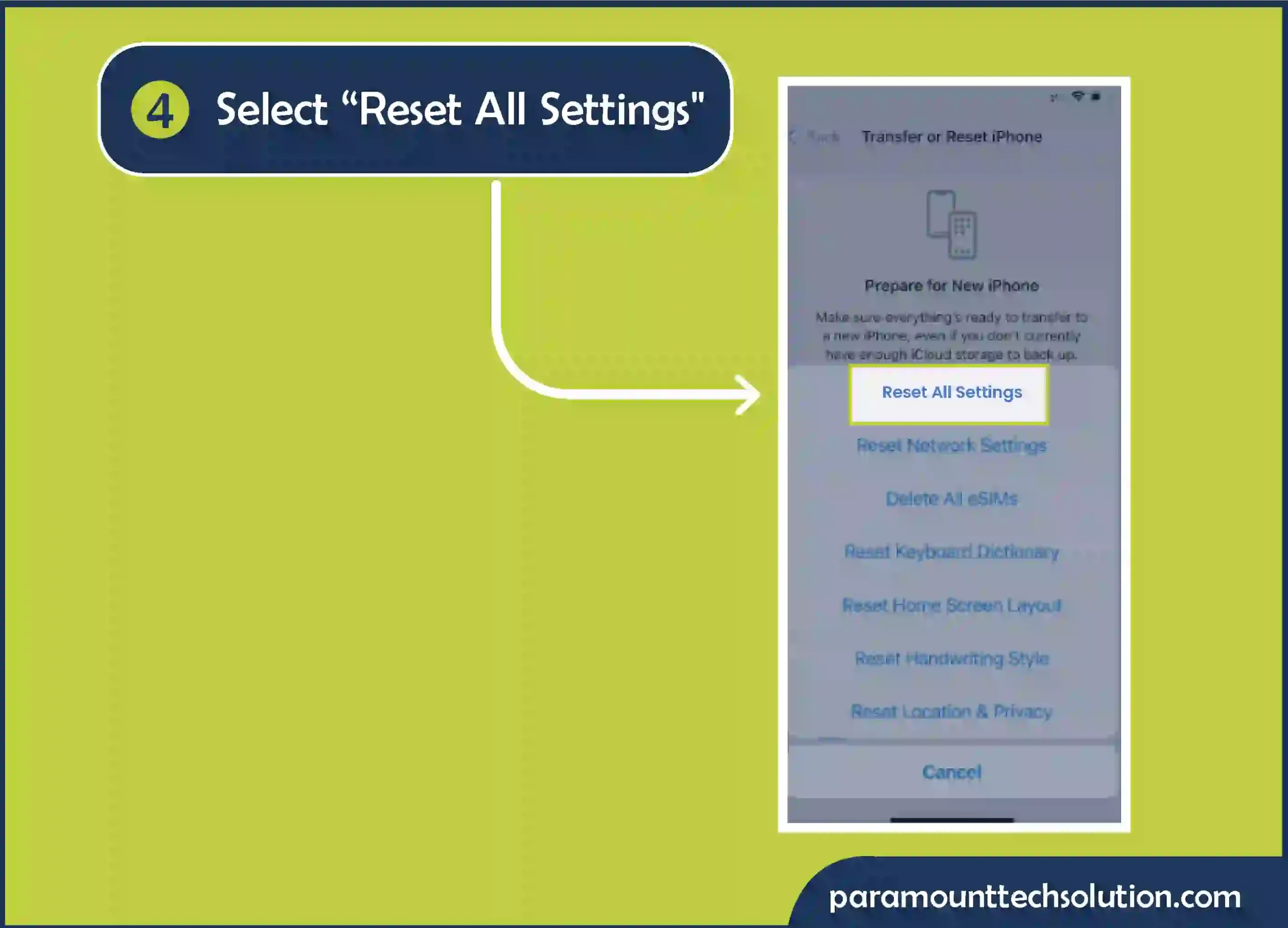 Step 4: Select “Reset All Settings" when cellular network not available