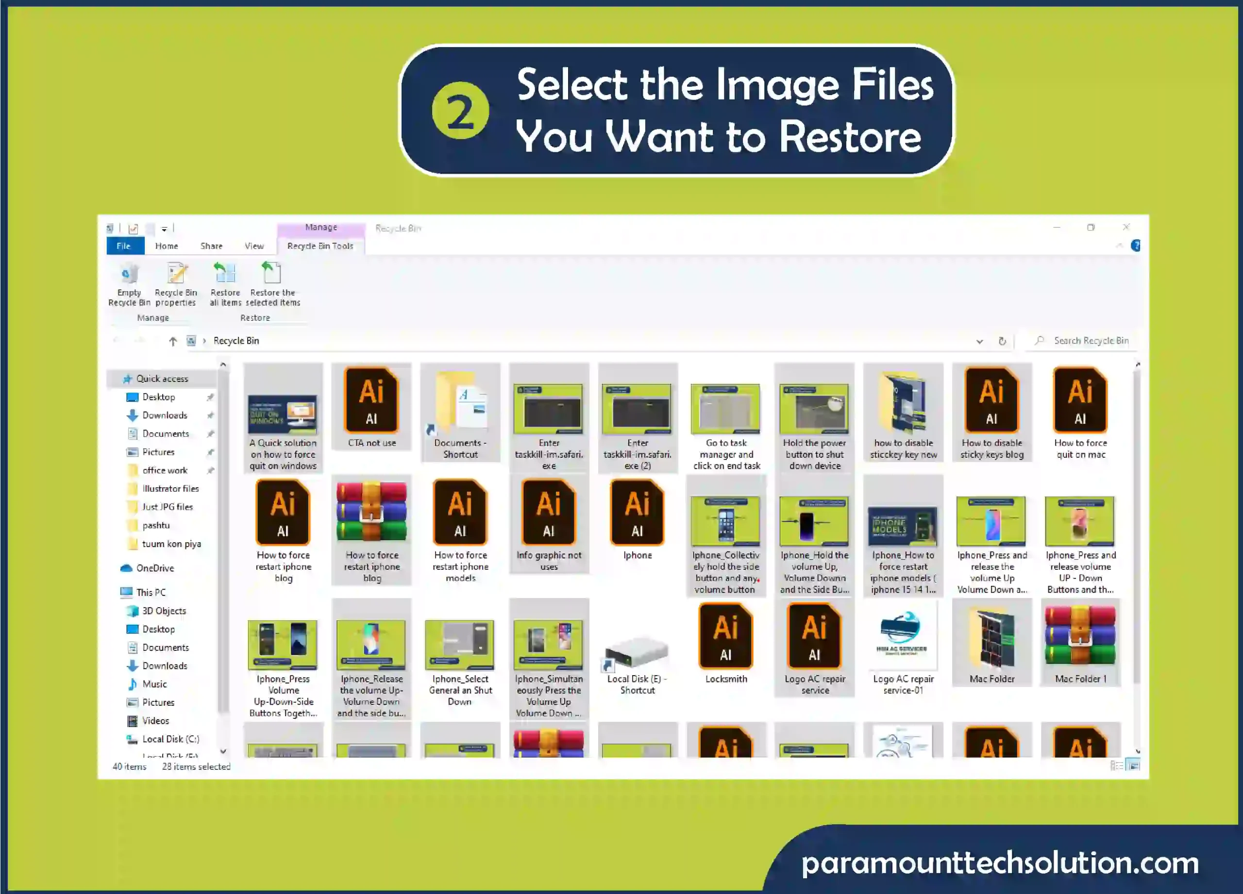 Recover erased photos on Windows from the Recycle Bin Select the image files you want to restore