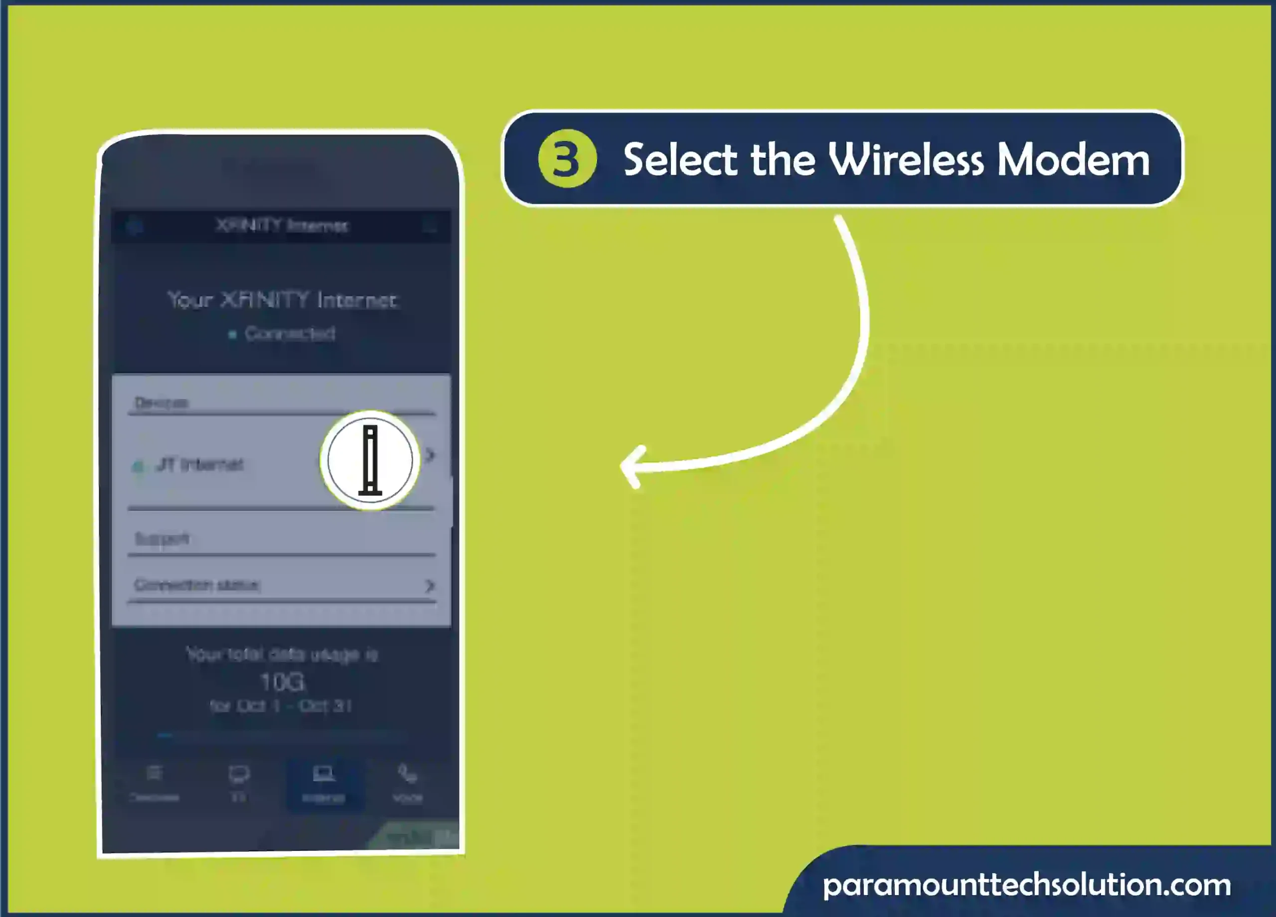 Step 3 is Wireless modem or header below the “Devices” header.