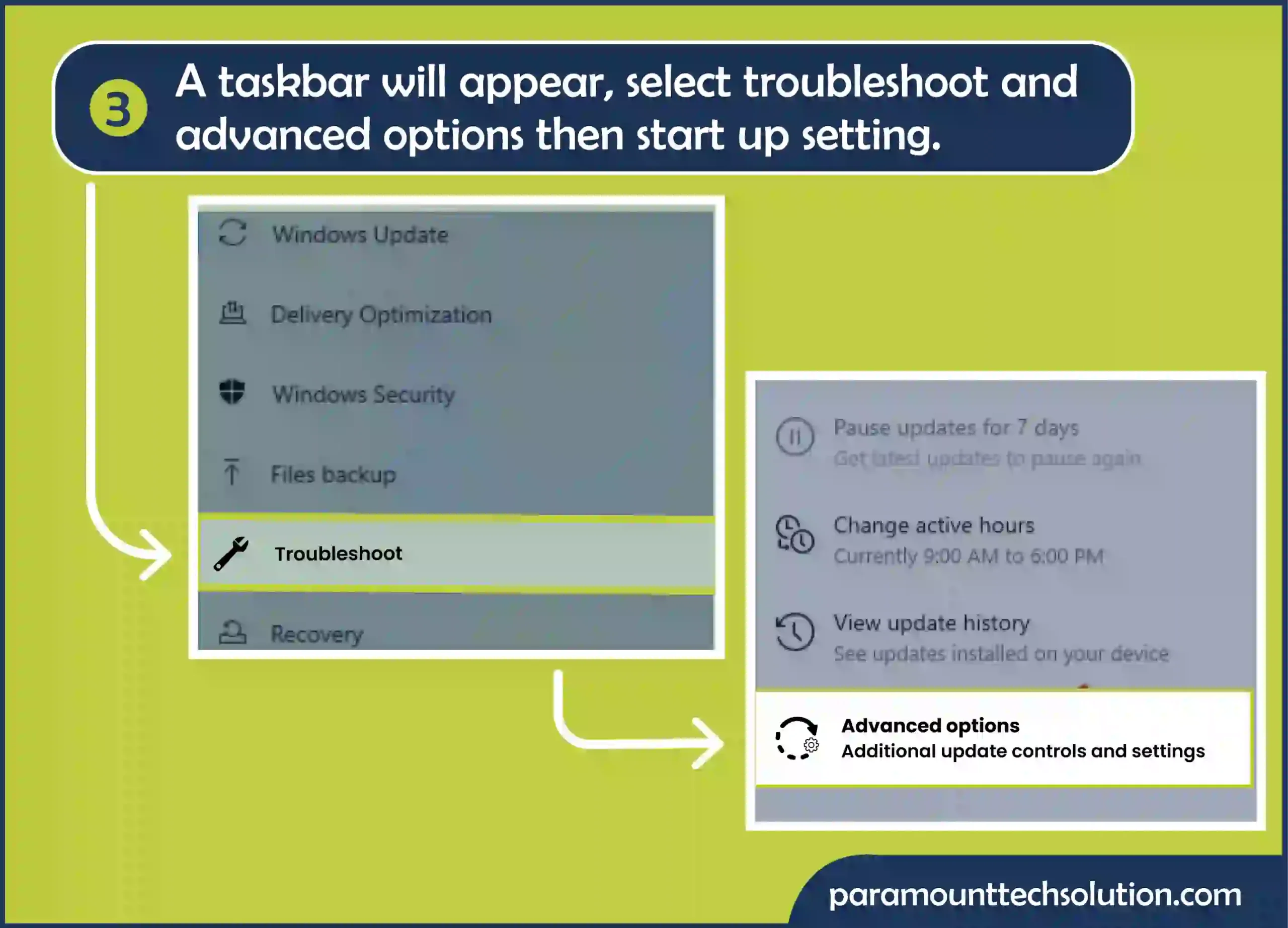 Select the troubleshooting option and go to settings