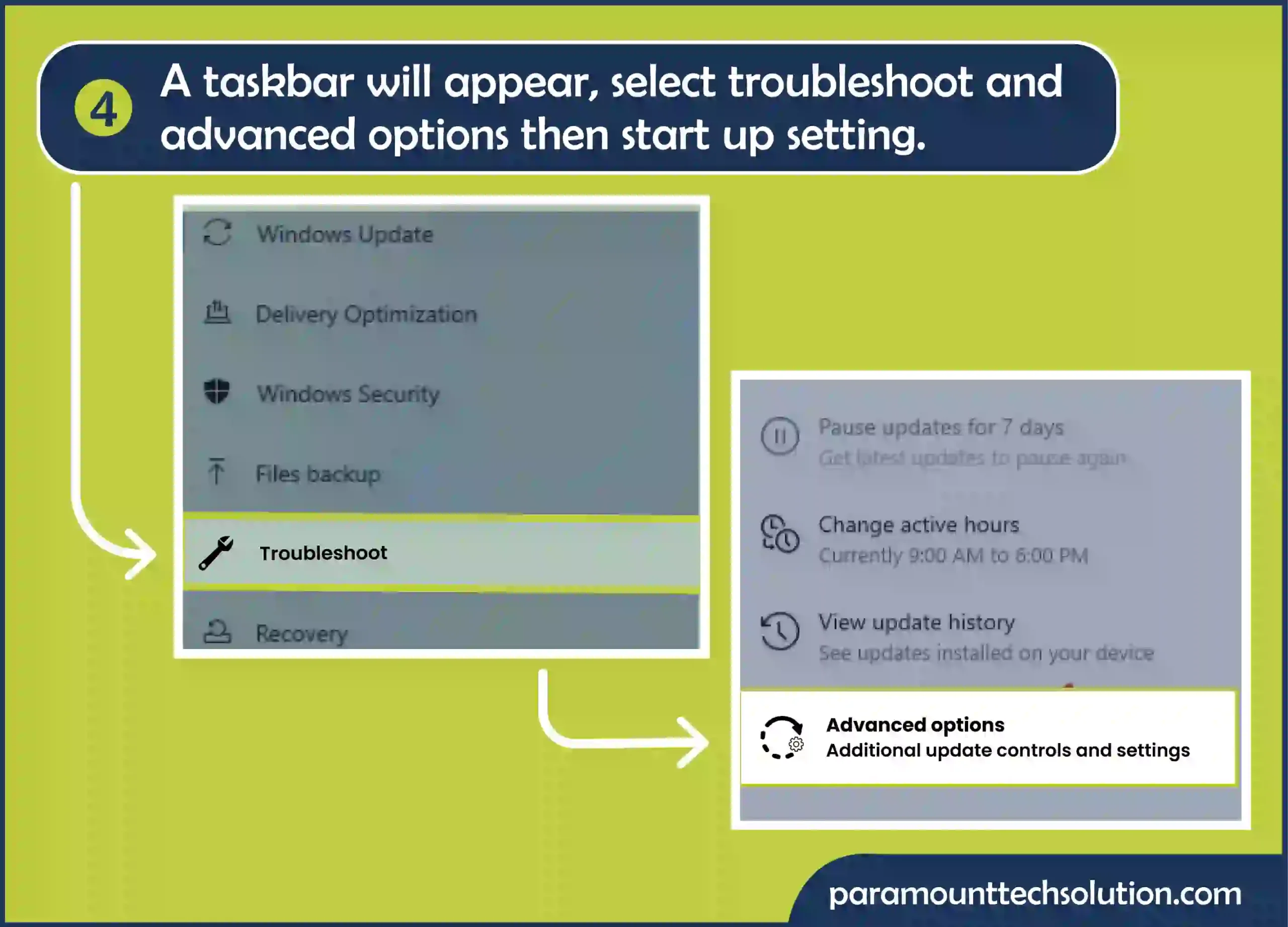 Click on troubleshooting option in control settings