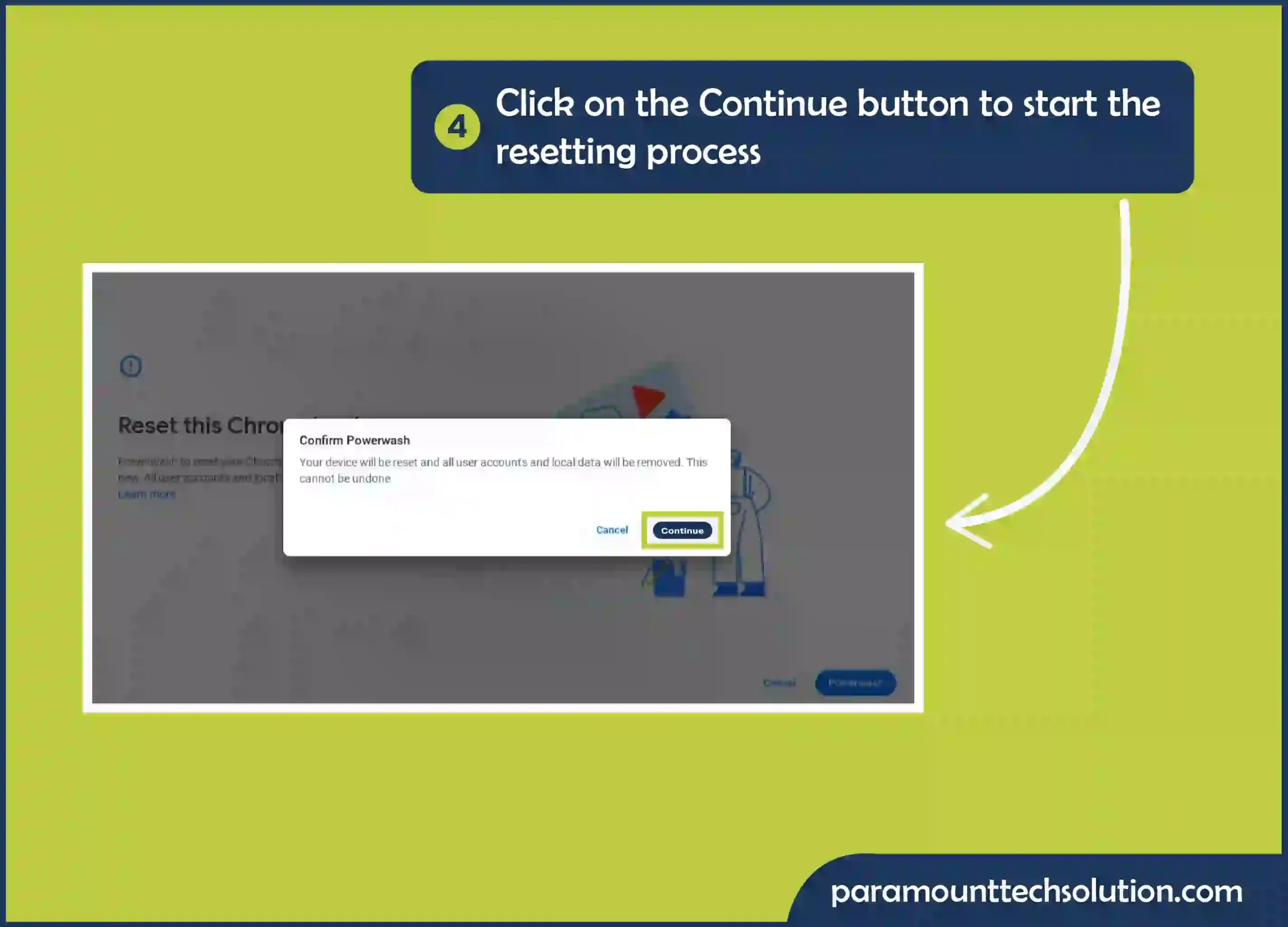 To complete the process continue button