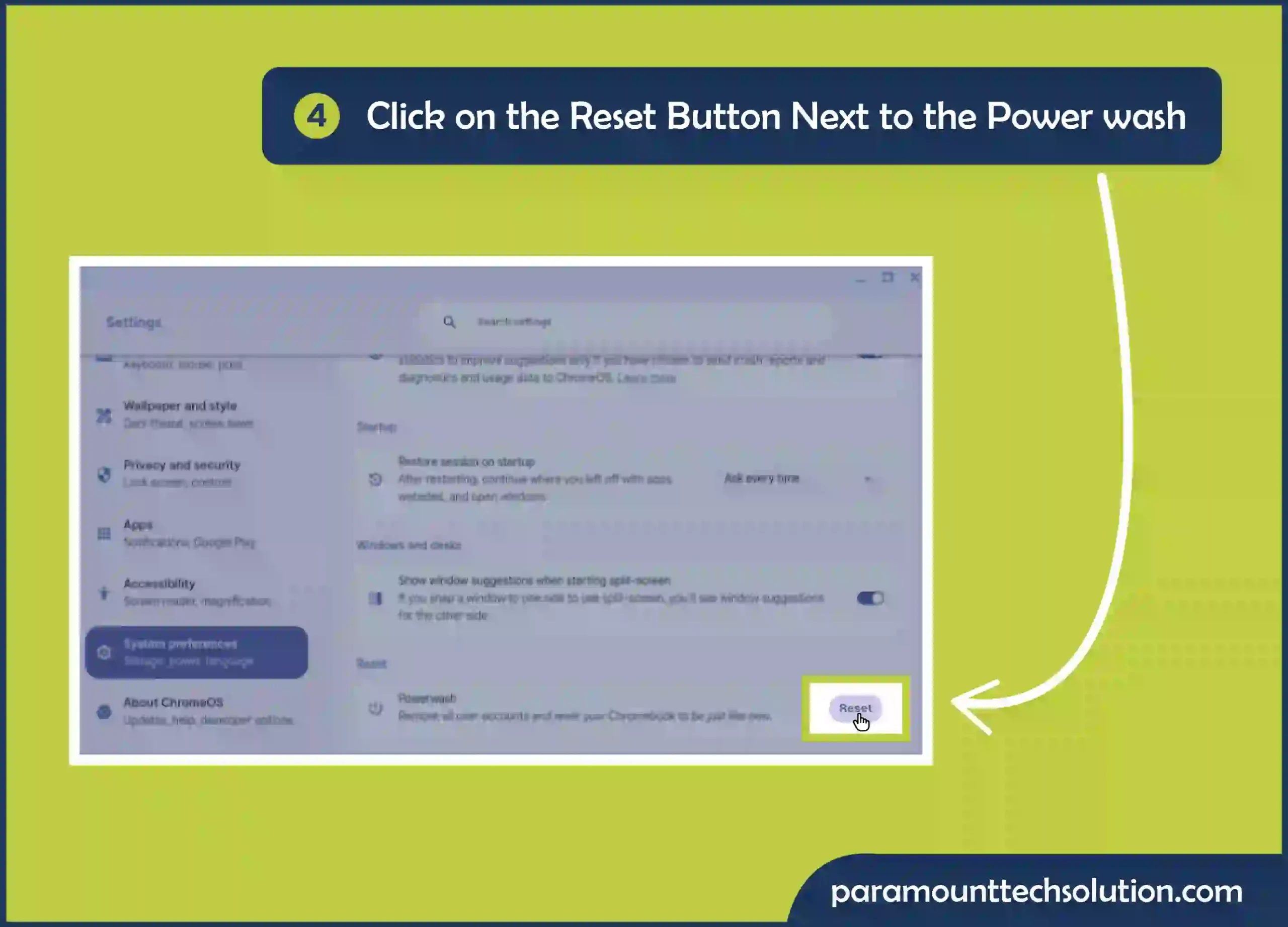 Select the reset button to remove data from device