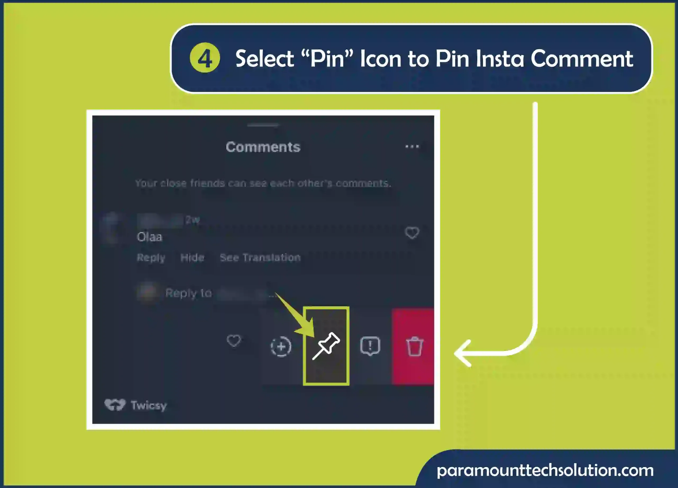 Select pin icon to pin your Instagram pin